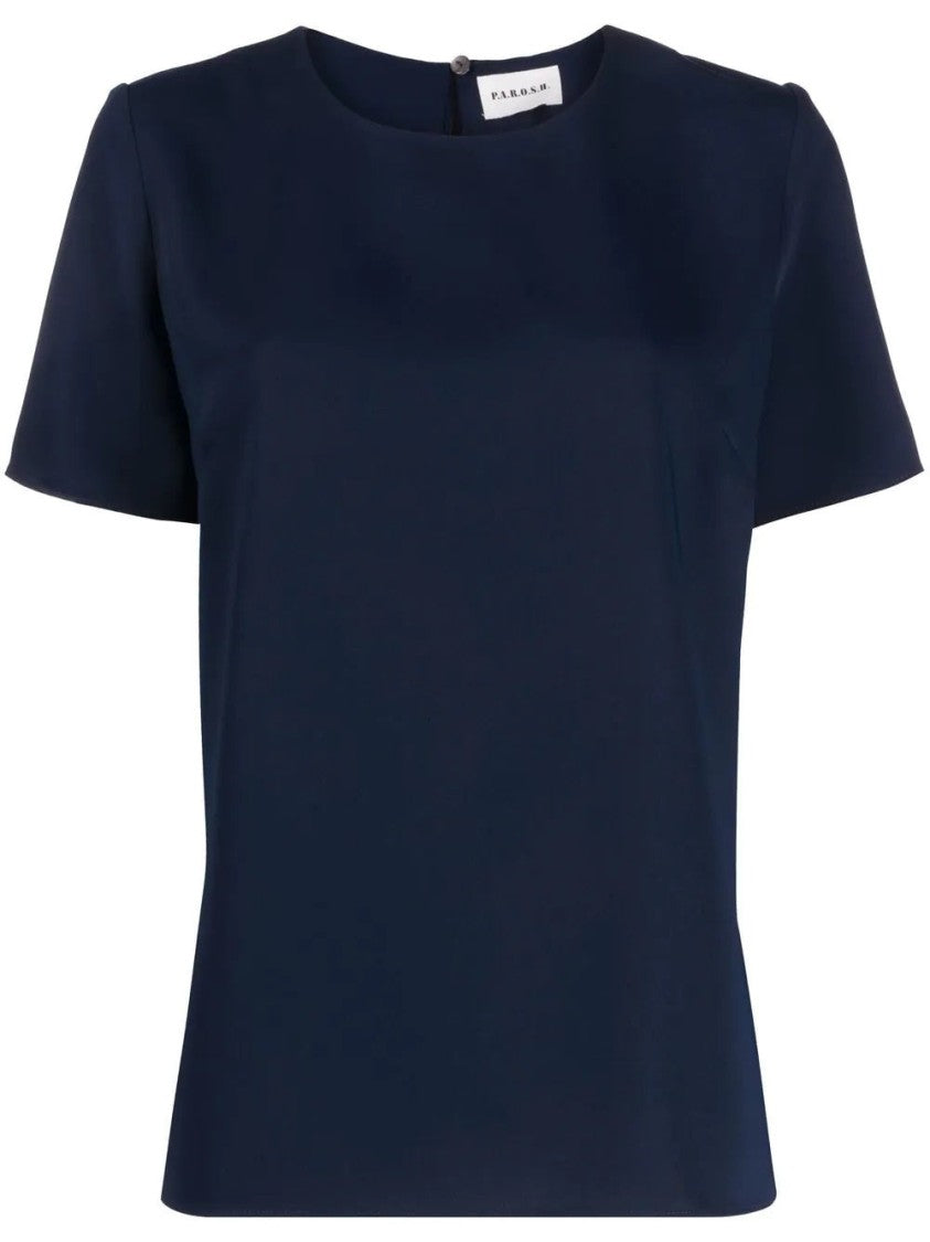 P.A.R.O.S.H. Round Neck Short Sleeve T-Shirt With Draping