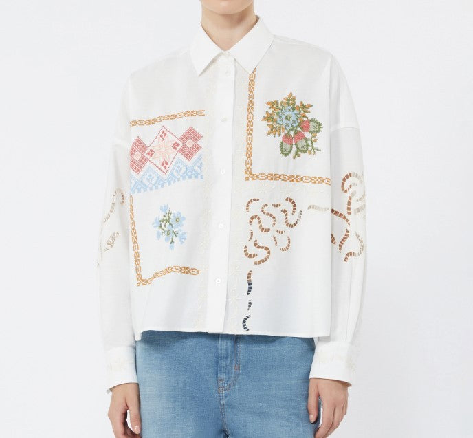Weekend Embroidered Cotton Poplin Shirt With Classic Collar