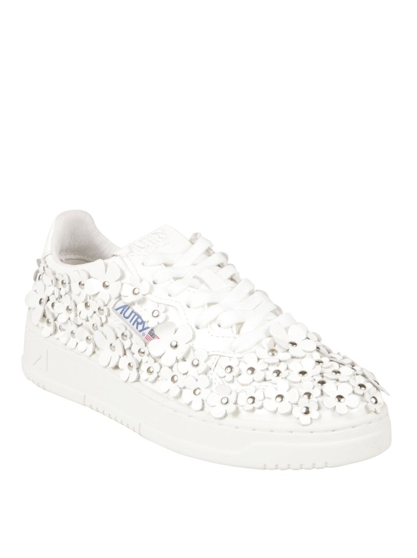 Autry Low-Top White Sneakers With Floral Embellishments