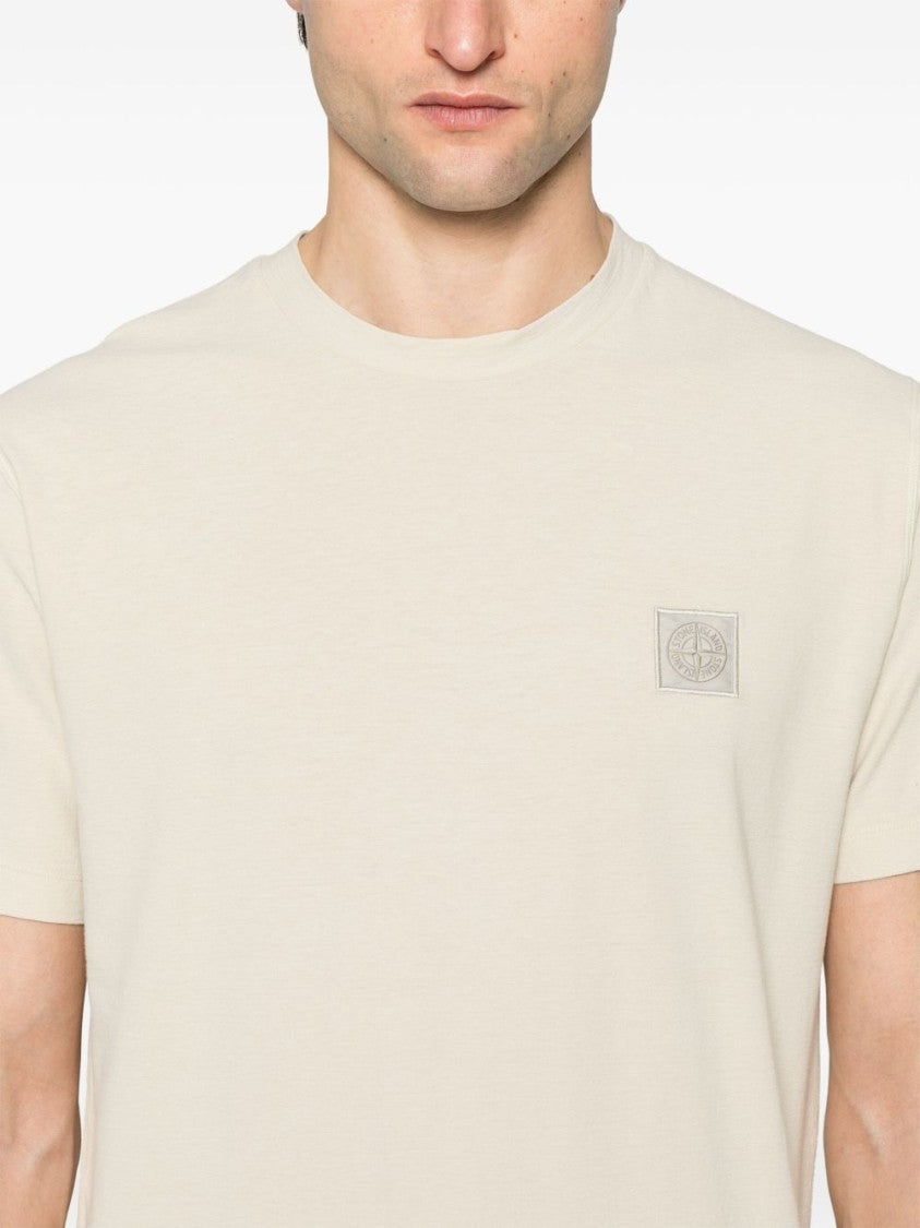 Stone Island Beige Crewneck T-Shirt With Ghost Patch