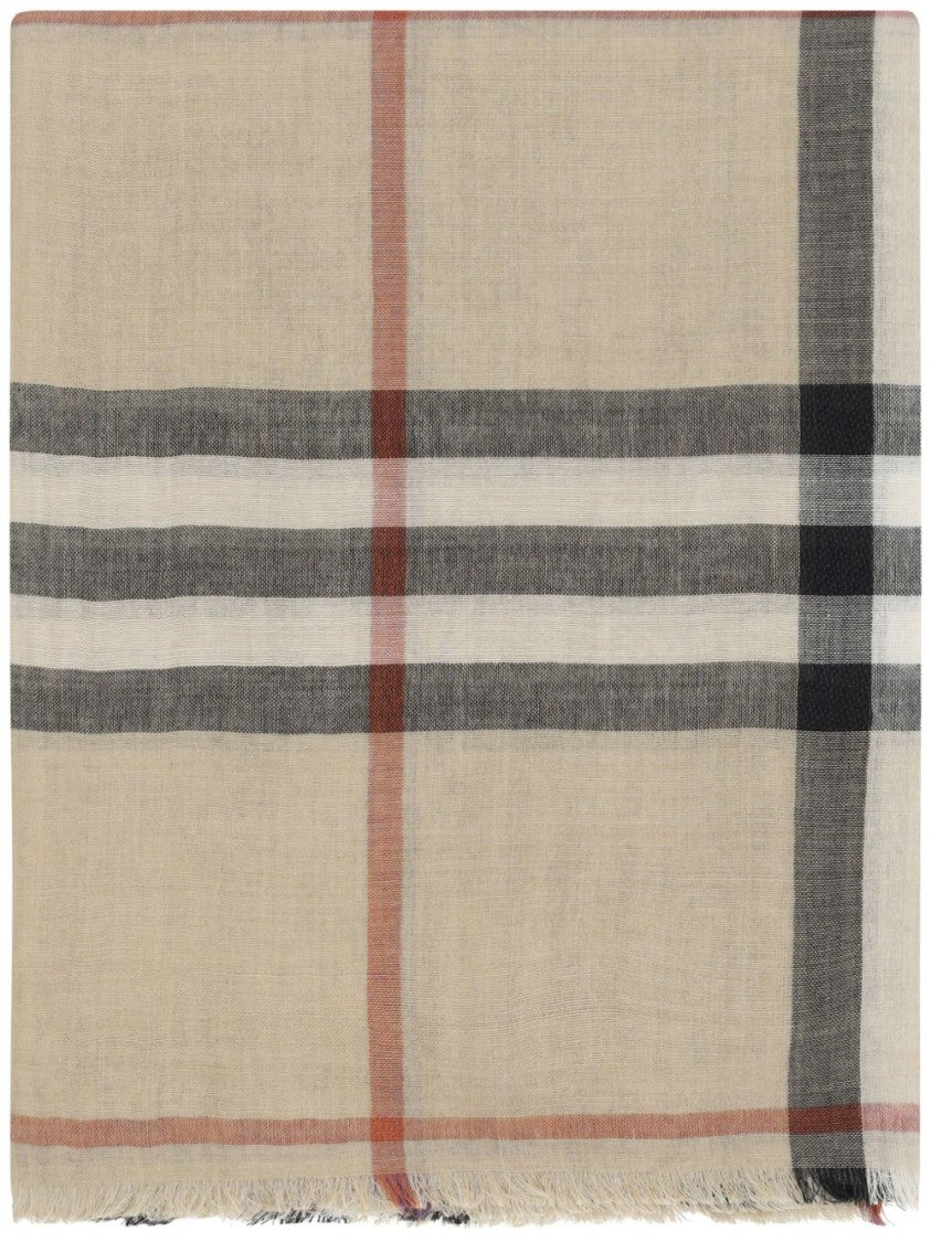 Burberry Check Print Scarf With Fringed Edges