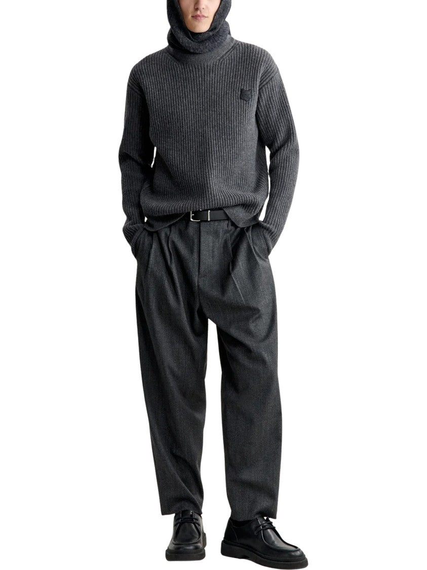 Maison Kitsuné Fox Head Wool Ribbed Jumper With Subtle Emblem