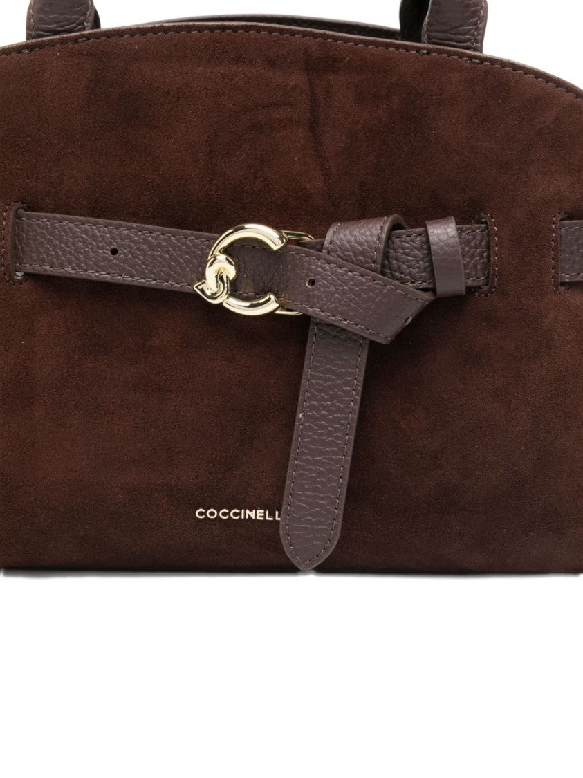 Coccinelle Brown Calf Suede Handbag With C-Me Logo Buckle