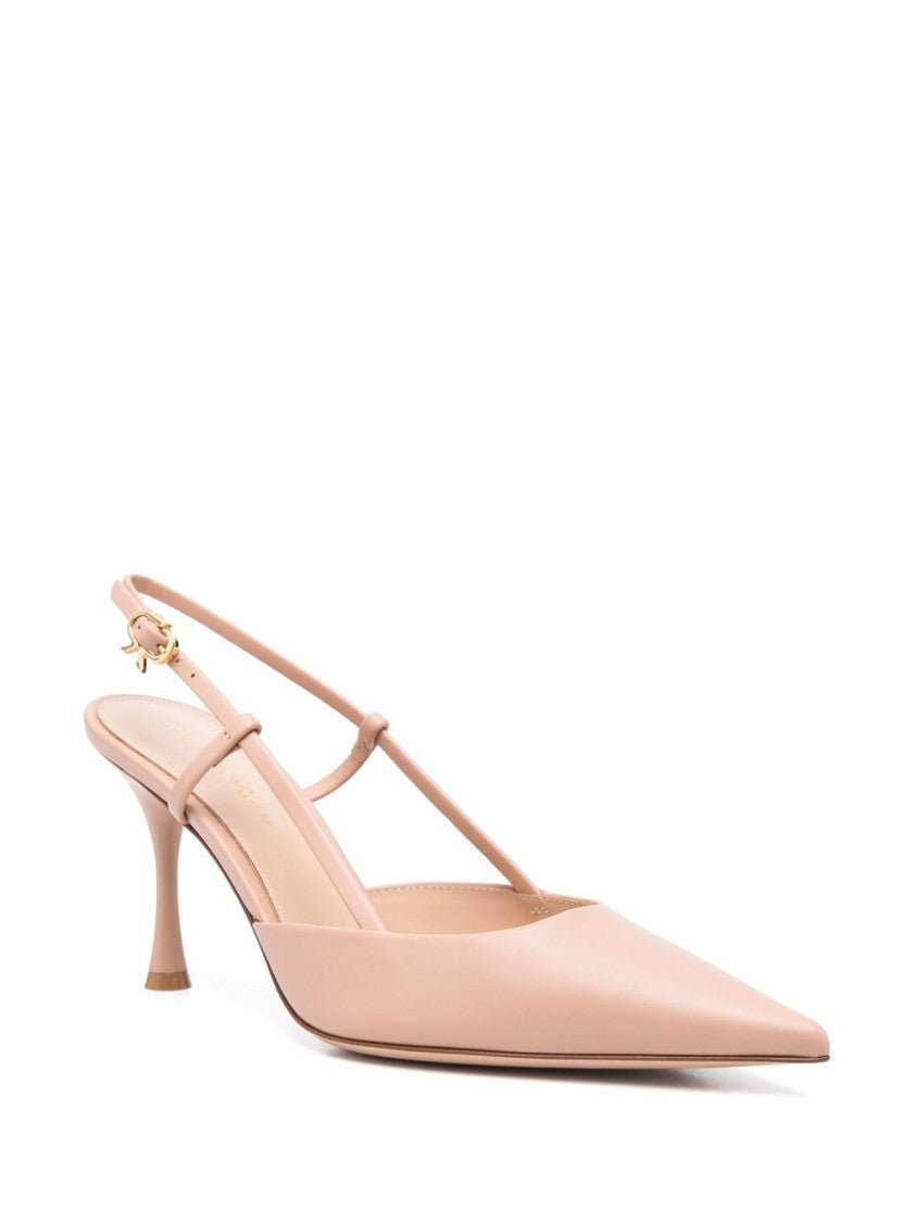 Gianvito Rossi Pointed Toe Vitello Leather Mid-Heel Slingbacks