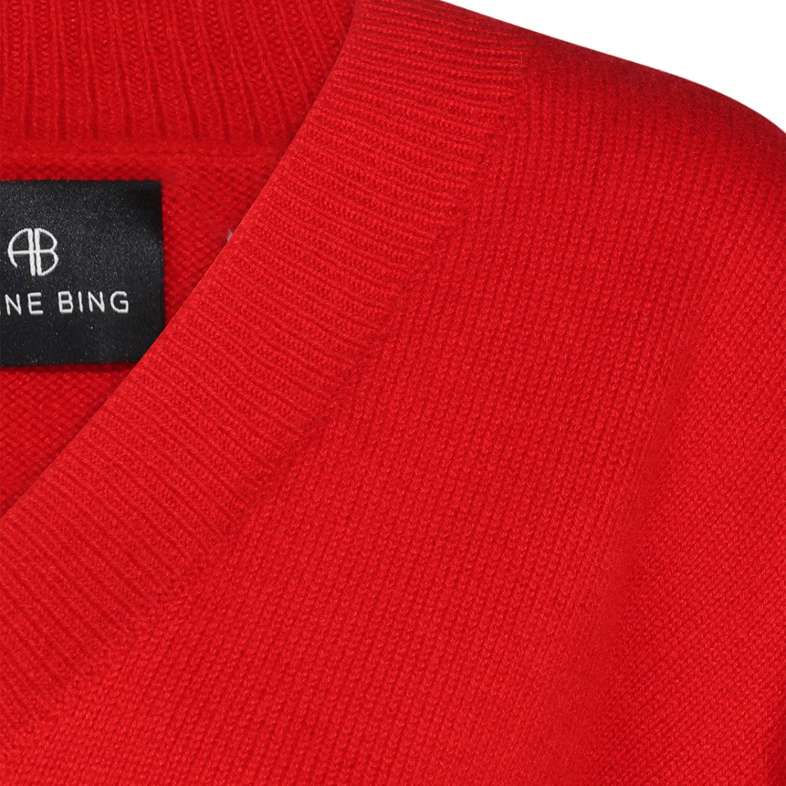 Anine Bing Vibrant Red V-Neck Sweater With Ribbed Cuffs