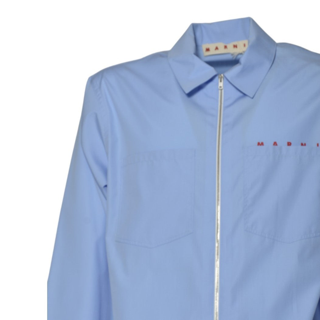 Marni Light Blue Organic Poplin Zip-Up Shirt