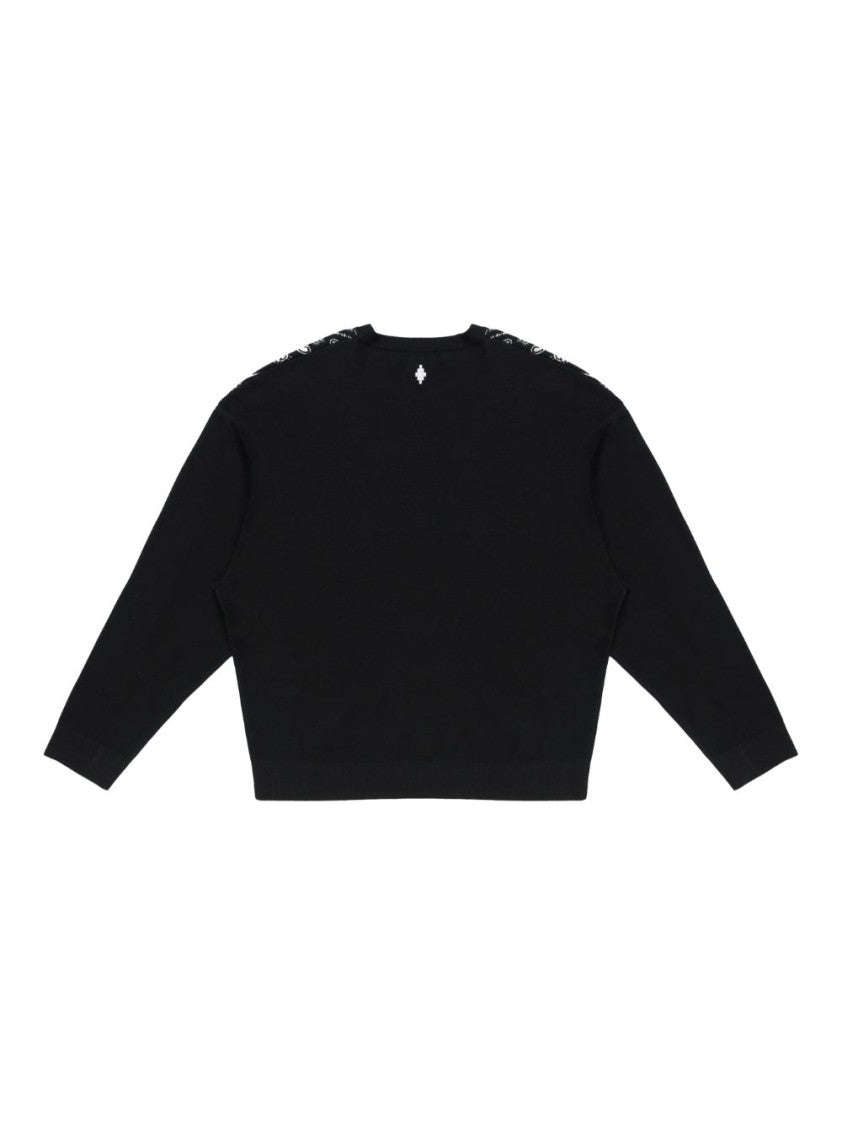 Marcelo Burlon Black Bandana Knit Comfort Crew Neck Sweater