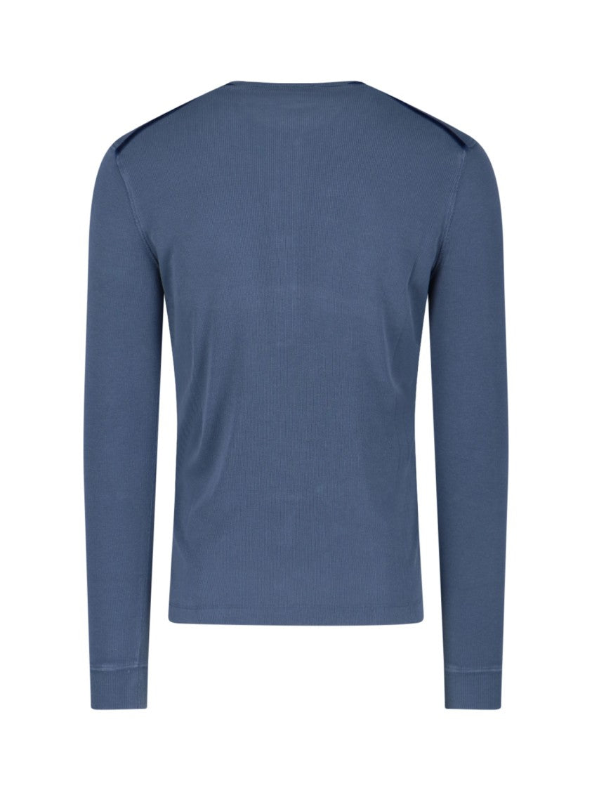 Tom Ford Ribbed Blue Henley Shirt With Button Closure And Drawstring Detail