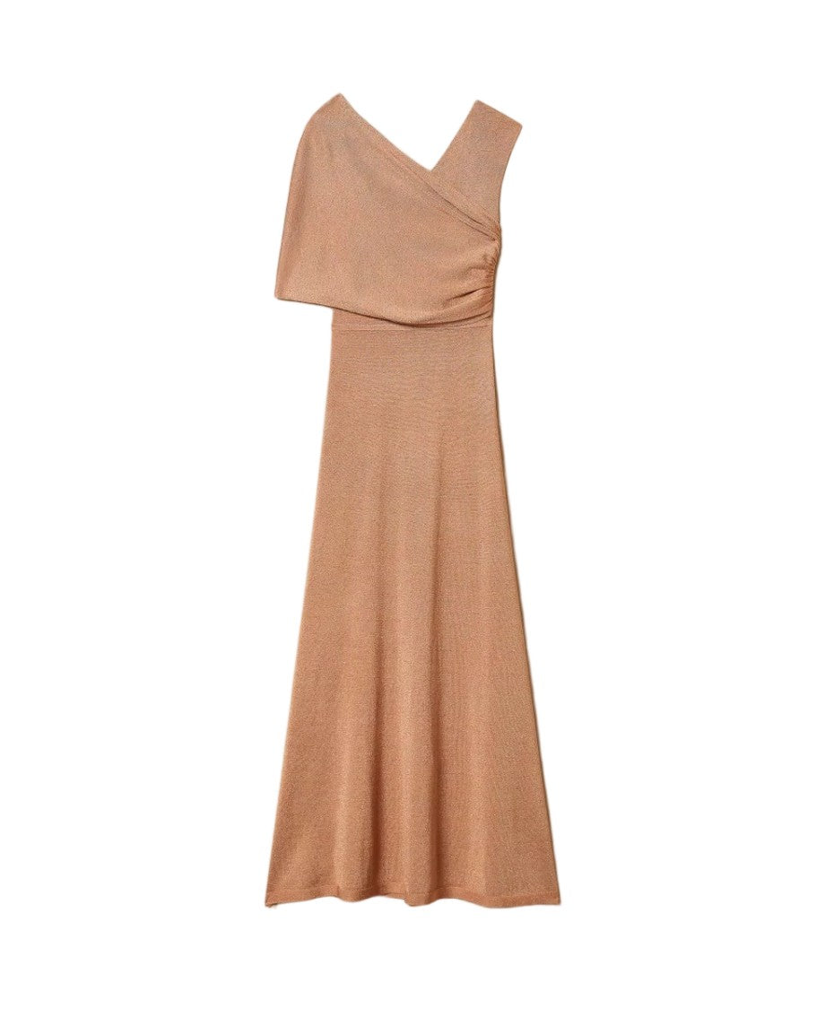 Twin-Set One-Shoulder Metallic Viscose-Blend Fitted Maxi Dress