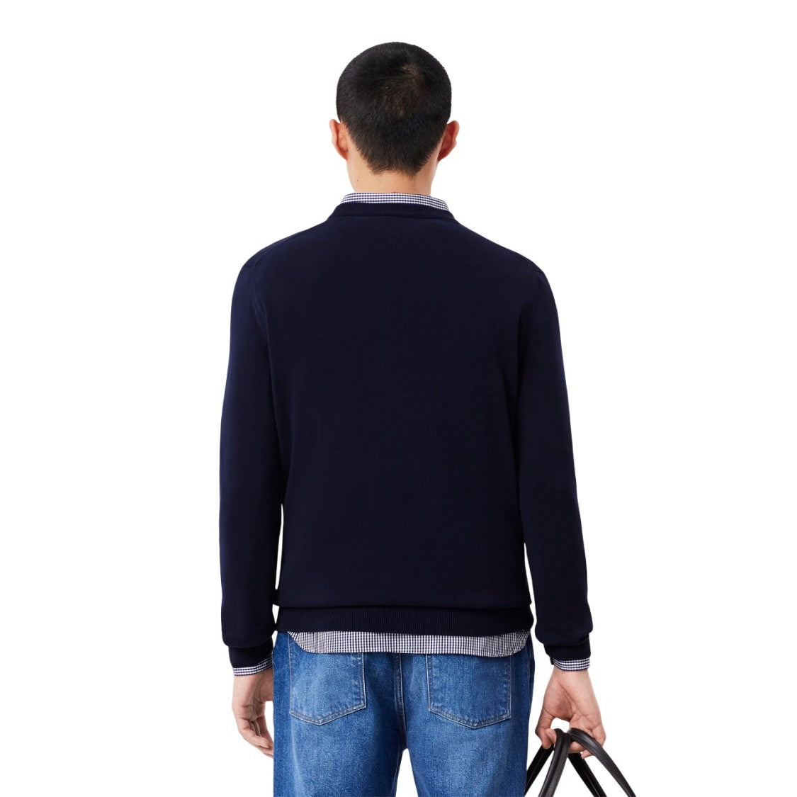 Lacoste V-Neck Jersey Sweater With Chevron Trim