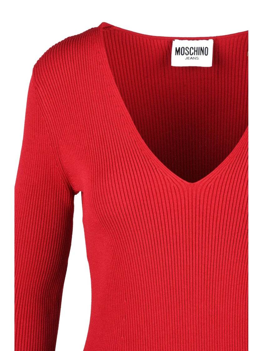 Mo5ch1no Jeans Red Viscose-Blend Fit-And-Flare Dress