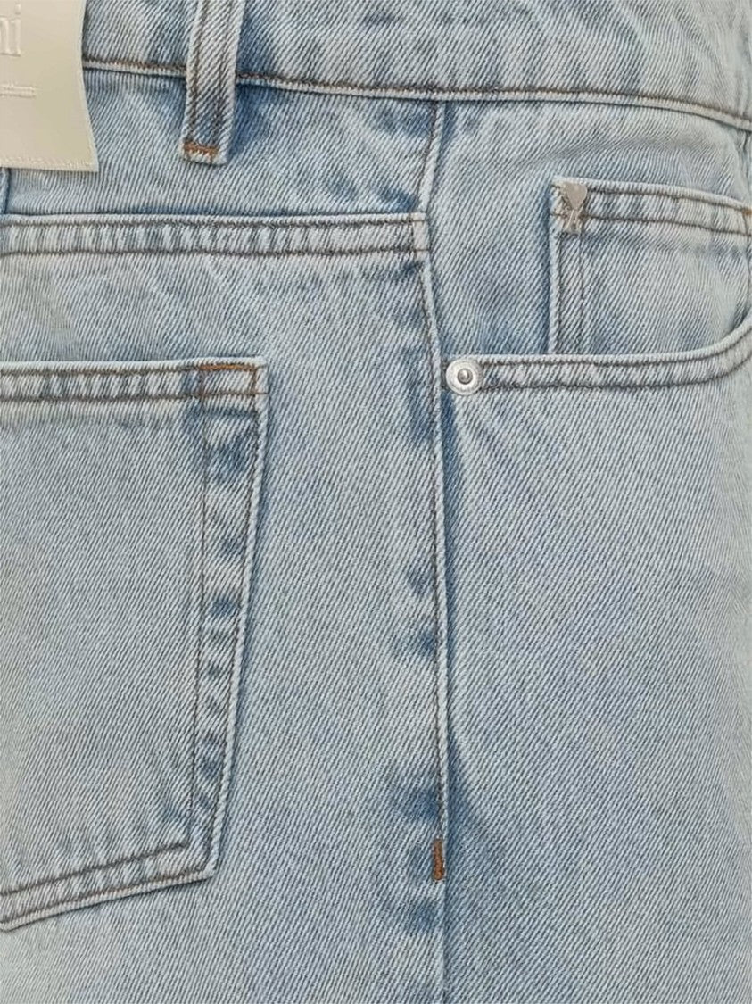 Ami Paris Light Wash Tapered Fit Denim Jeans With Five-Pocket Design