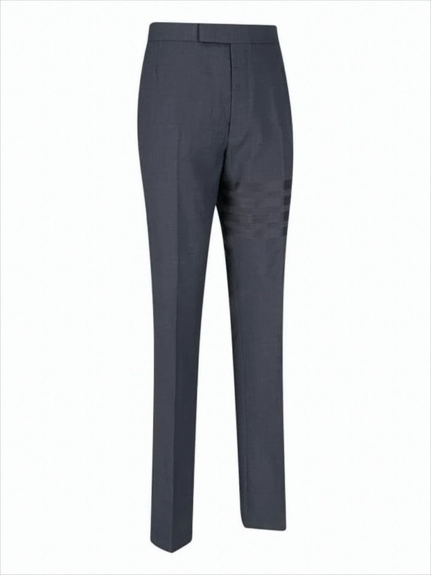 Thom Browne Tailored Grey Wool Suit Pants With Signature Stripe