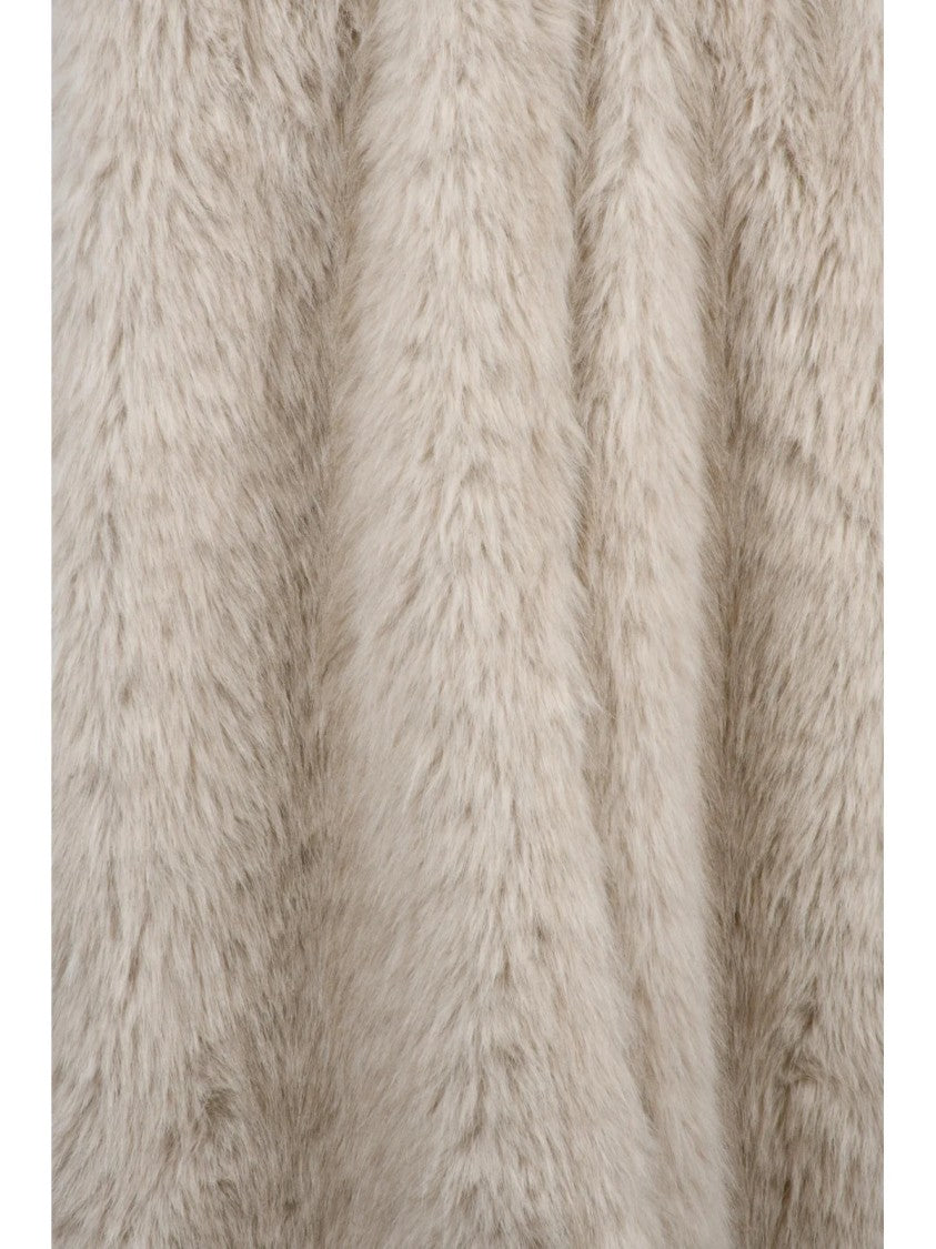 Max Mara Plush Faux Fur Coat With Round Neckline And Logo-Lined Interior