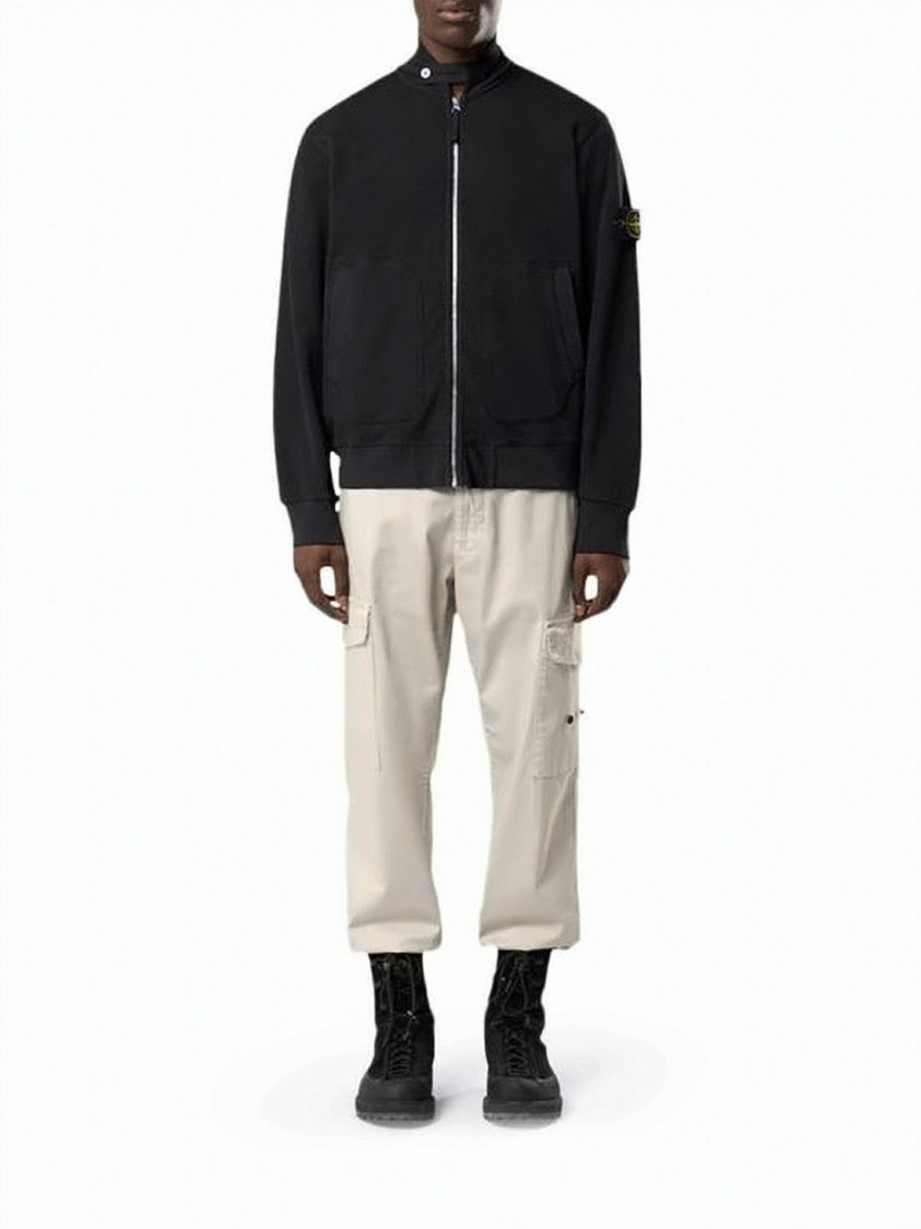 Stone Island Structured Black Cotton Jacket With Stand Collar