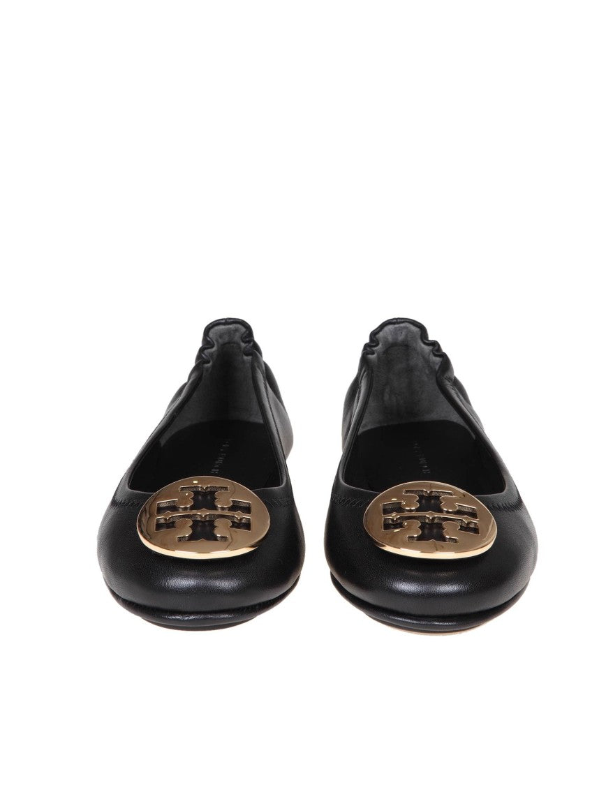 Tory Burch Minnie Ballerina In Black Leather