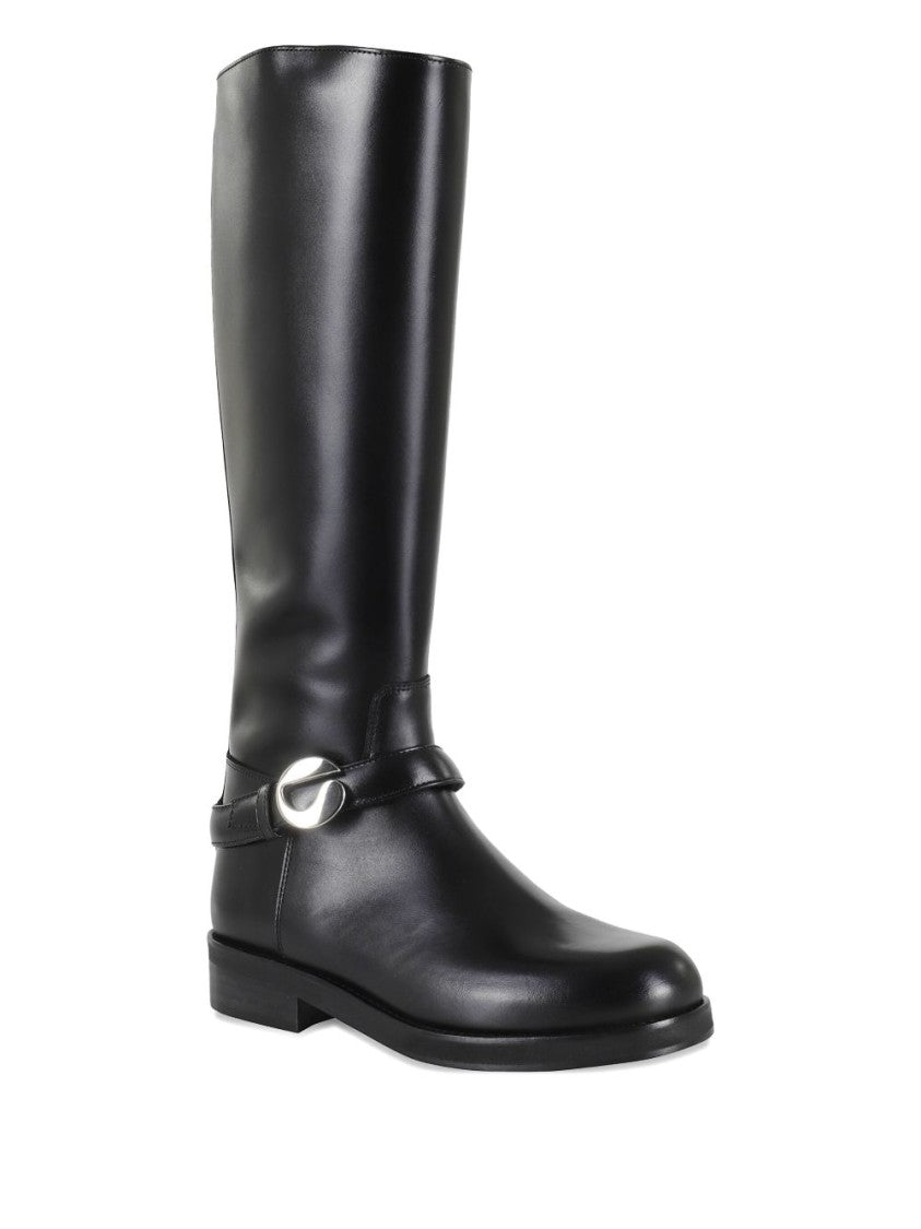 Coperni Black Leather Buckle Knee High Boots