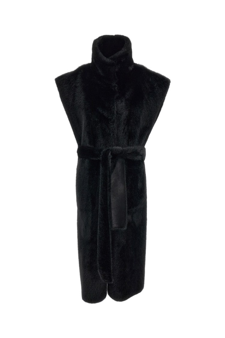 Stand Studio Black Oaklynn Reversible Belted High-Collar Faux Fur Vest