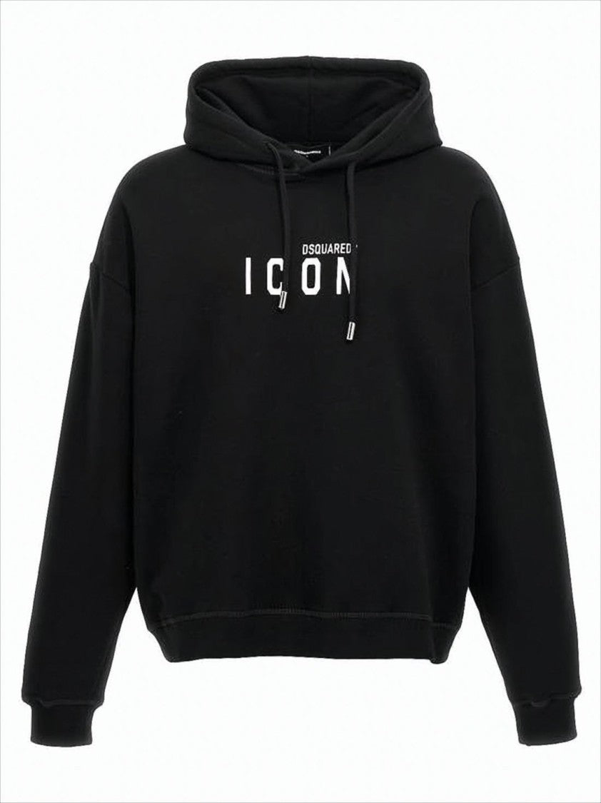 Dsquared2 Relaxed Fit Black Hoodie With Graphic Text And Kangaroo Pocket