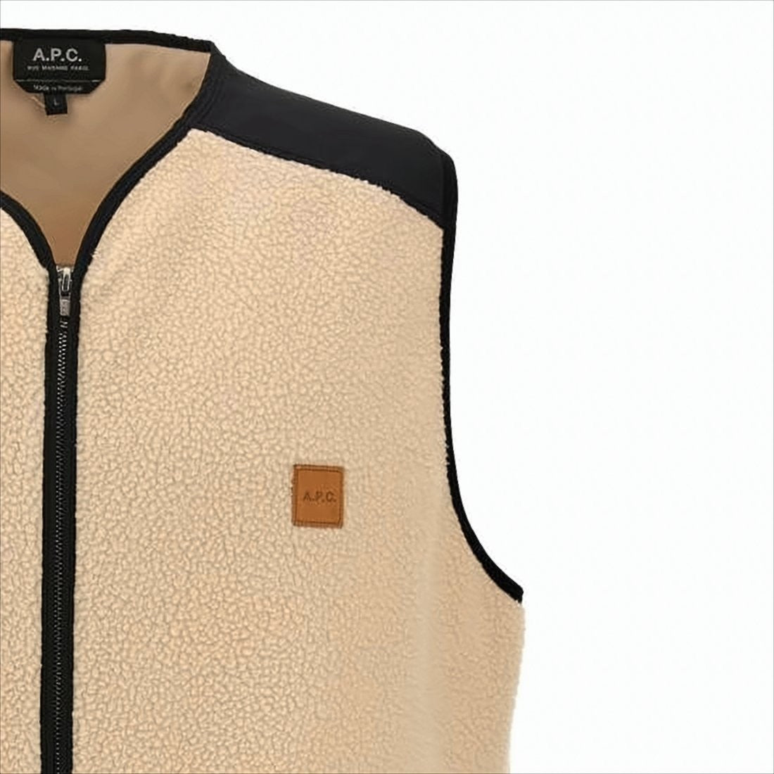 A.P.C. Textured Beige Fleece Vest With Contrasting Black Fabric