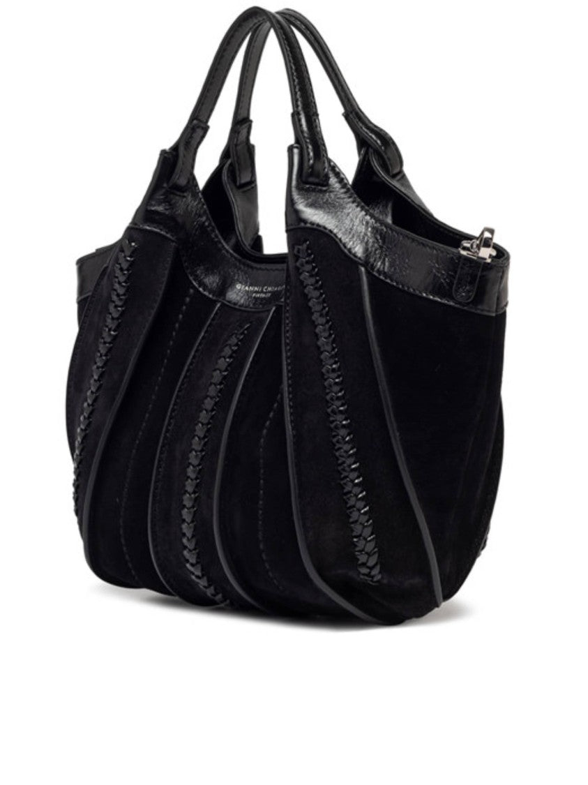 Gianni Chiarini Rounded Pleated Black Handbag With Dual Handles