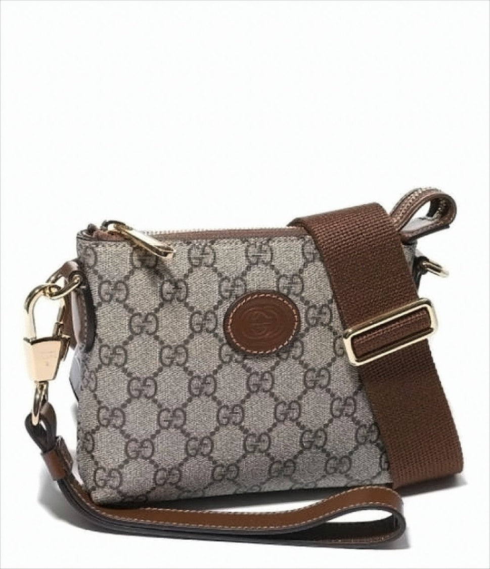 Gucci Rectangular Monogram Crossbody Bag With Gold-Tone Accents