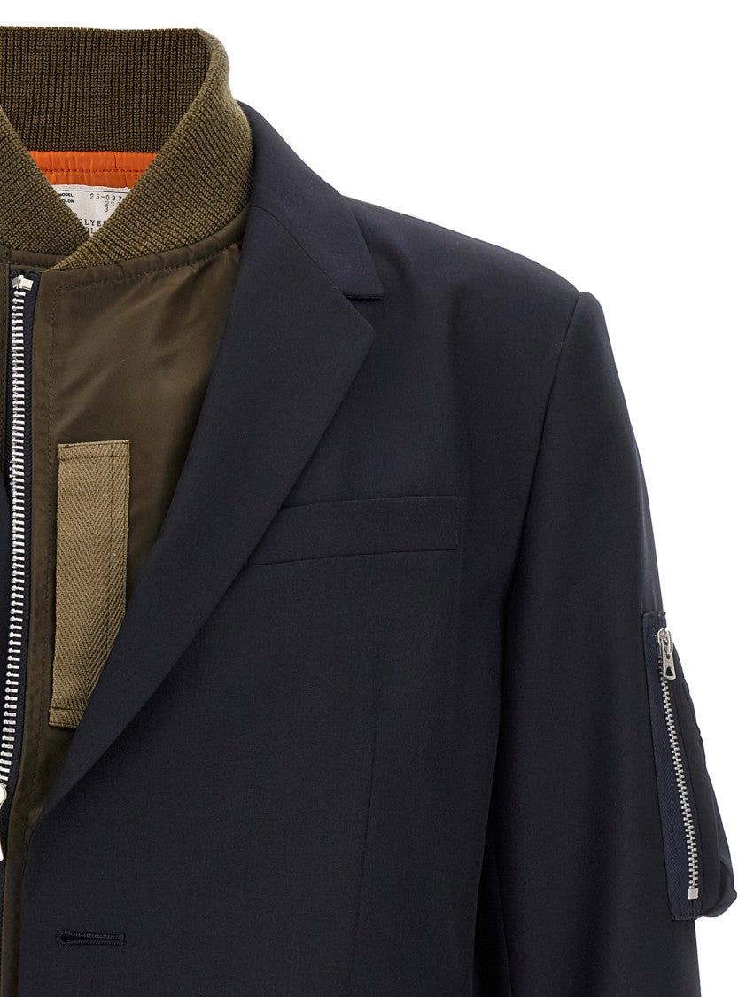 Sacai Bomber Insert Blazer With Nylon Detailing And Structured Silhouette