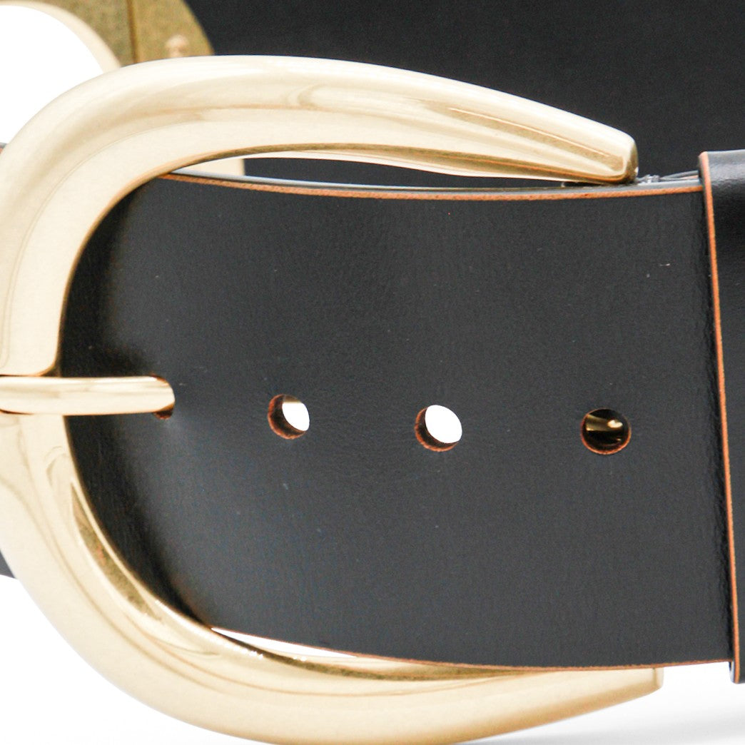 Chloé Wide Black Leather Belt With Polished Gold-Tone Buckle