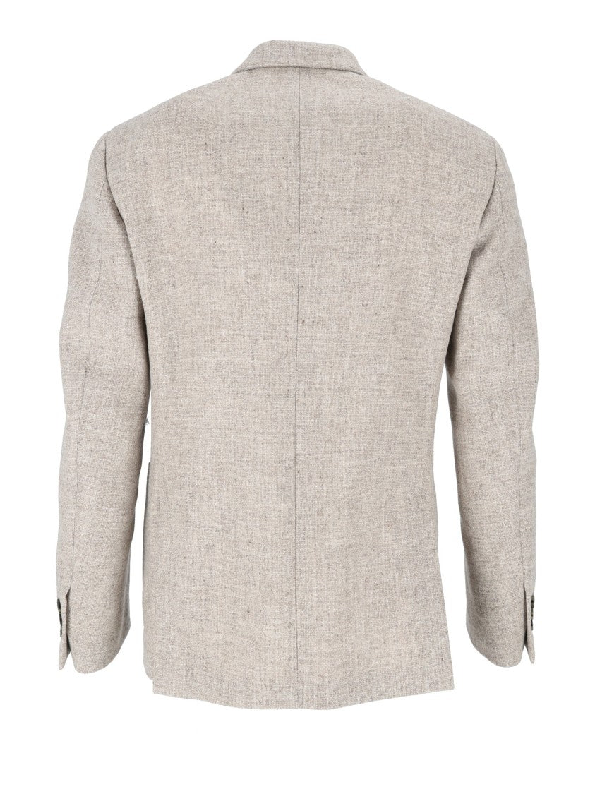 Lardini Textured Beige Double-Breasted Wool Jacket With Tailored Fit
