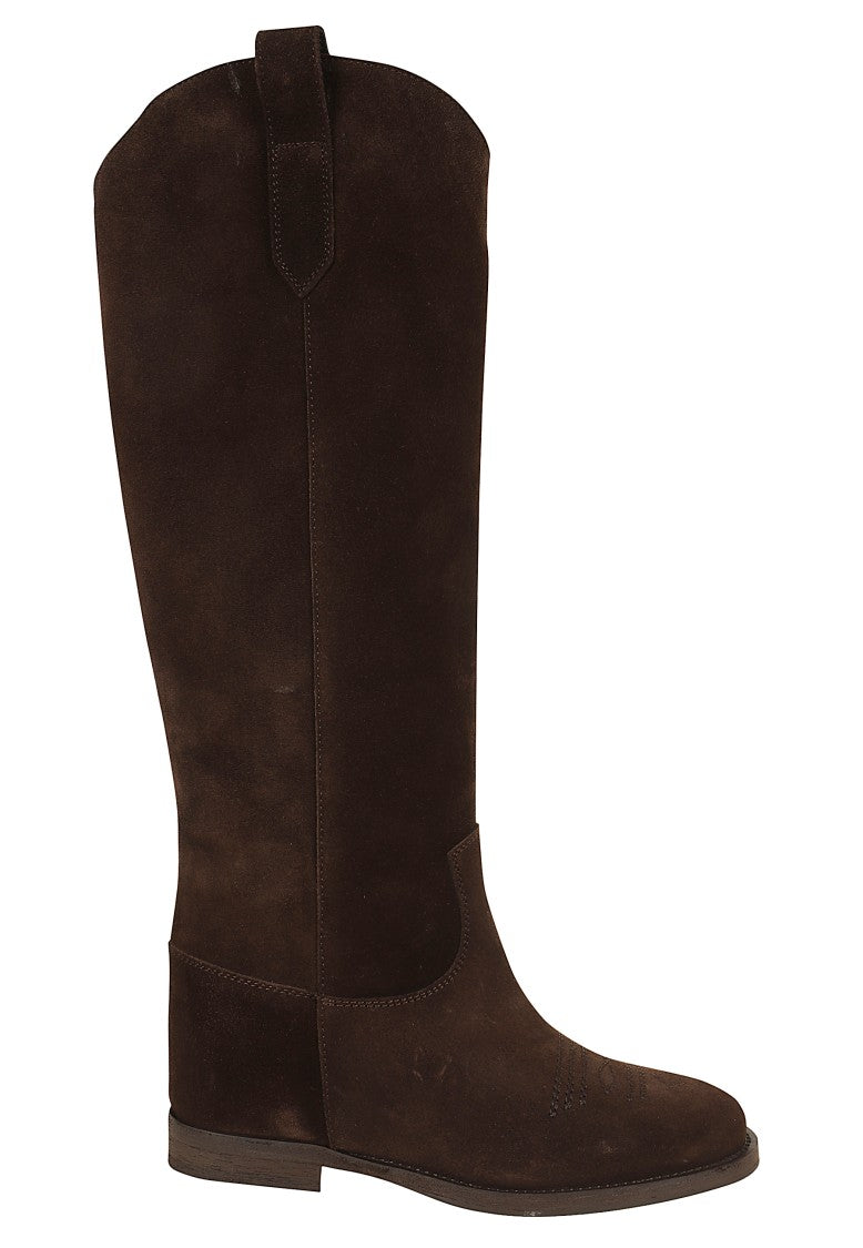 Via Roma 15 Velour Tall Suede Internal Wedge Embroidered Boots