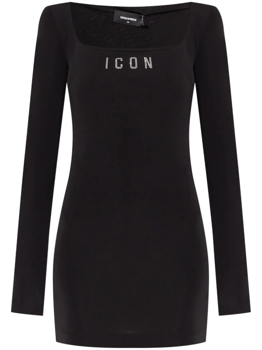 Dsquared2 Fitted Black Viscose Square Neck Dress