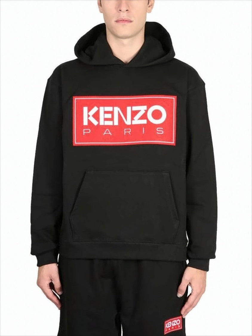 Kenzo Black Hooded Sweatshirt With Bold Red Graphic Patch