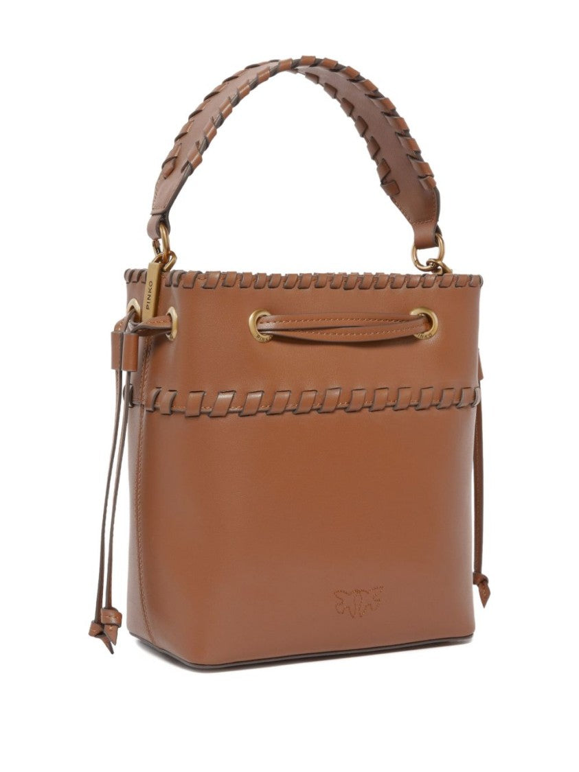 Pinko Structured Calf Leather Handbag With Woven Trim