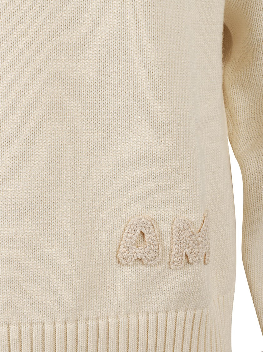 Ami Classic Crew Neck Sweater With Embroidered Detail