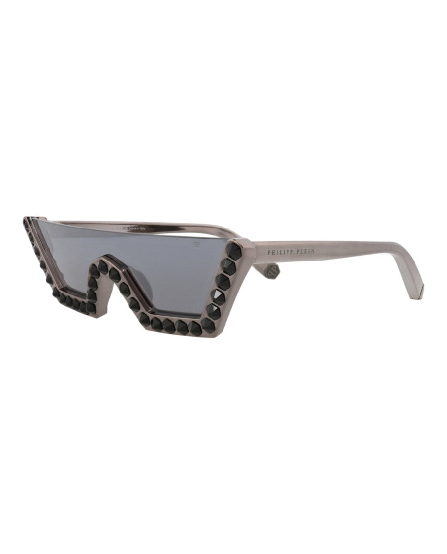 Philipp Plein Shield-Shaped Metal Sunglasses With Studded Accents