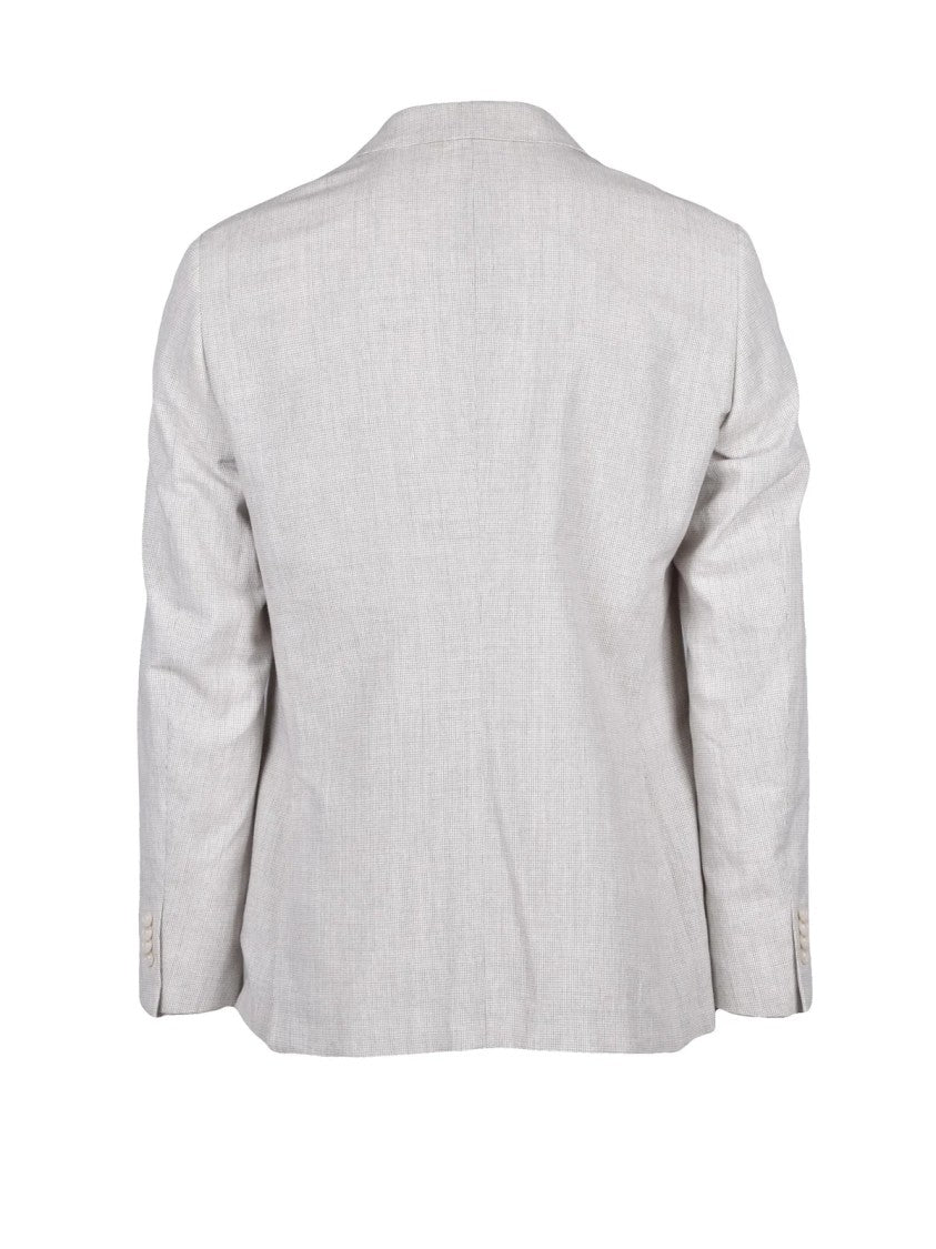 Lebole Beige Viscose Polyester Cotton Linen Rounded Jacket