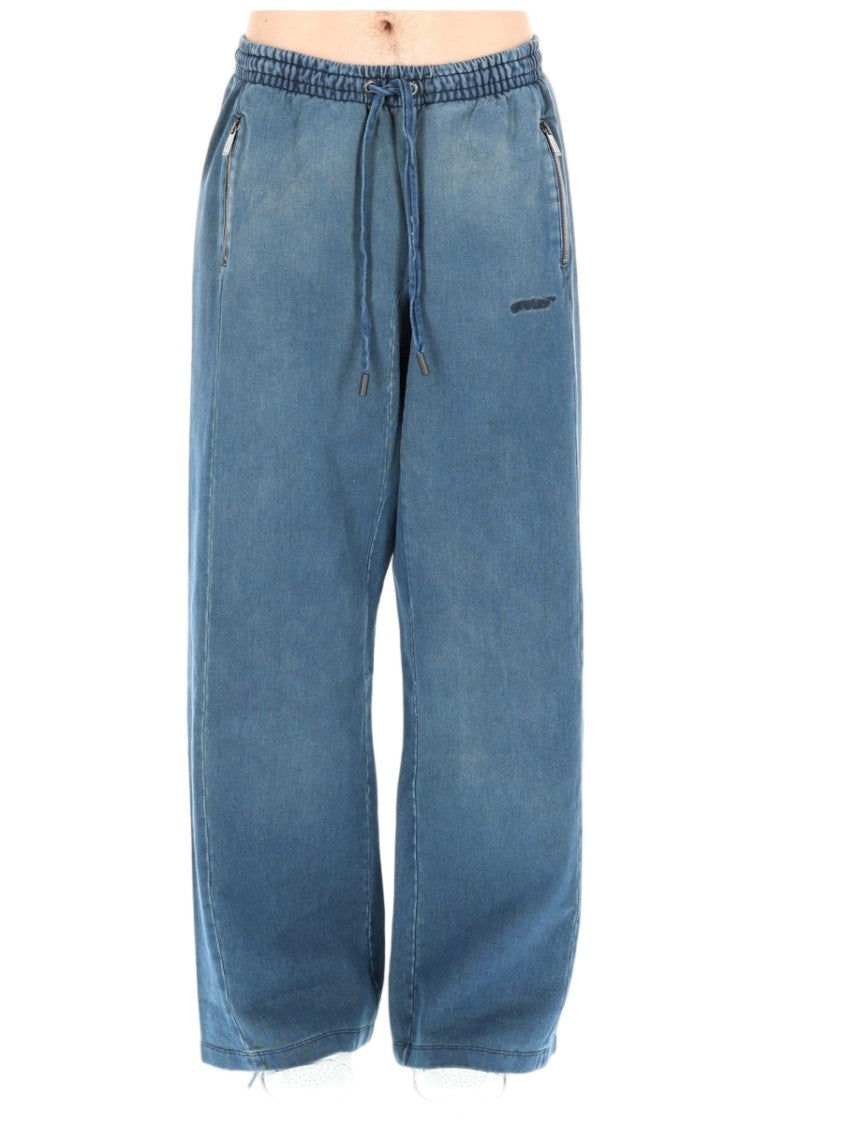Off-White Distress Diag Slouchy Cotton-Blend Pants
