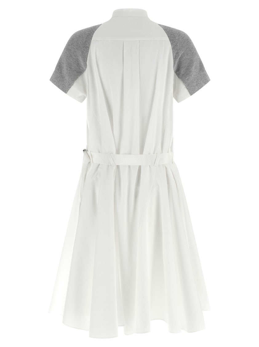 Sacai Layered Midi Dress With Flared Cotton Poplin Skirt