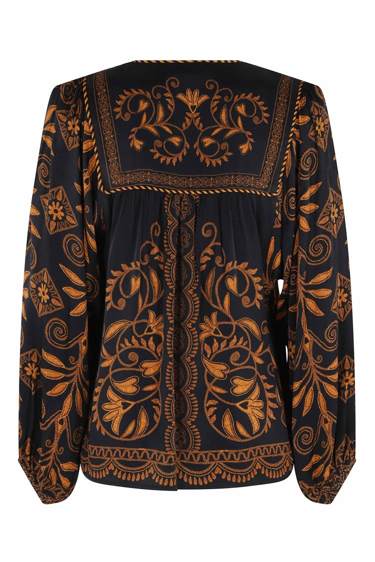 Farm Rio Black Cornely Ainika V-Neck Knot Viscose Blouse