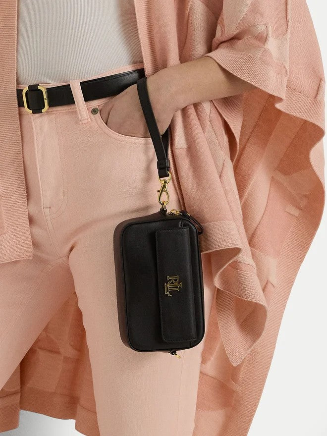 Lauren Ralph Lauren Compact Black Pouch Bag With Gold Emblem