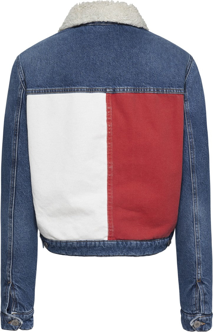 Tommy Jeans Cropped Denim Jacket Color-Block Sherpa Lining