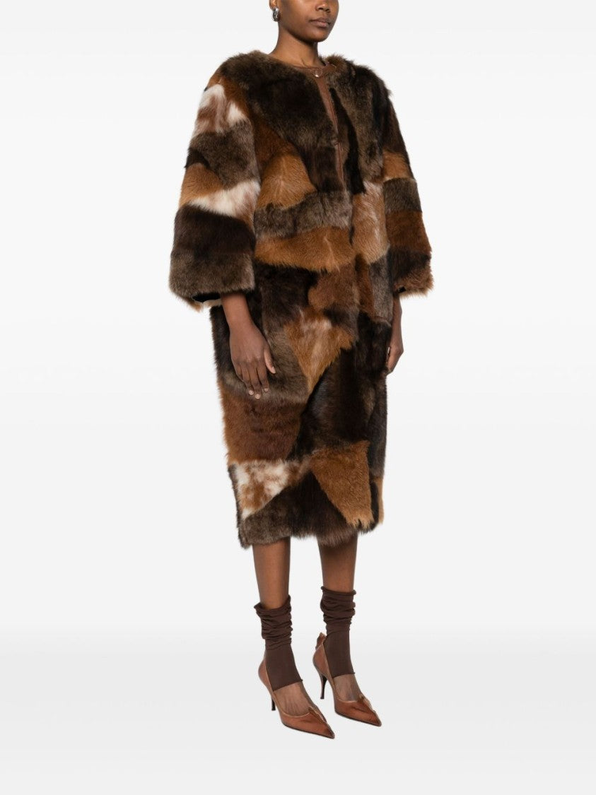 Prada Mid-Length Patchwork Coat With Fur-Like Texture