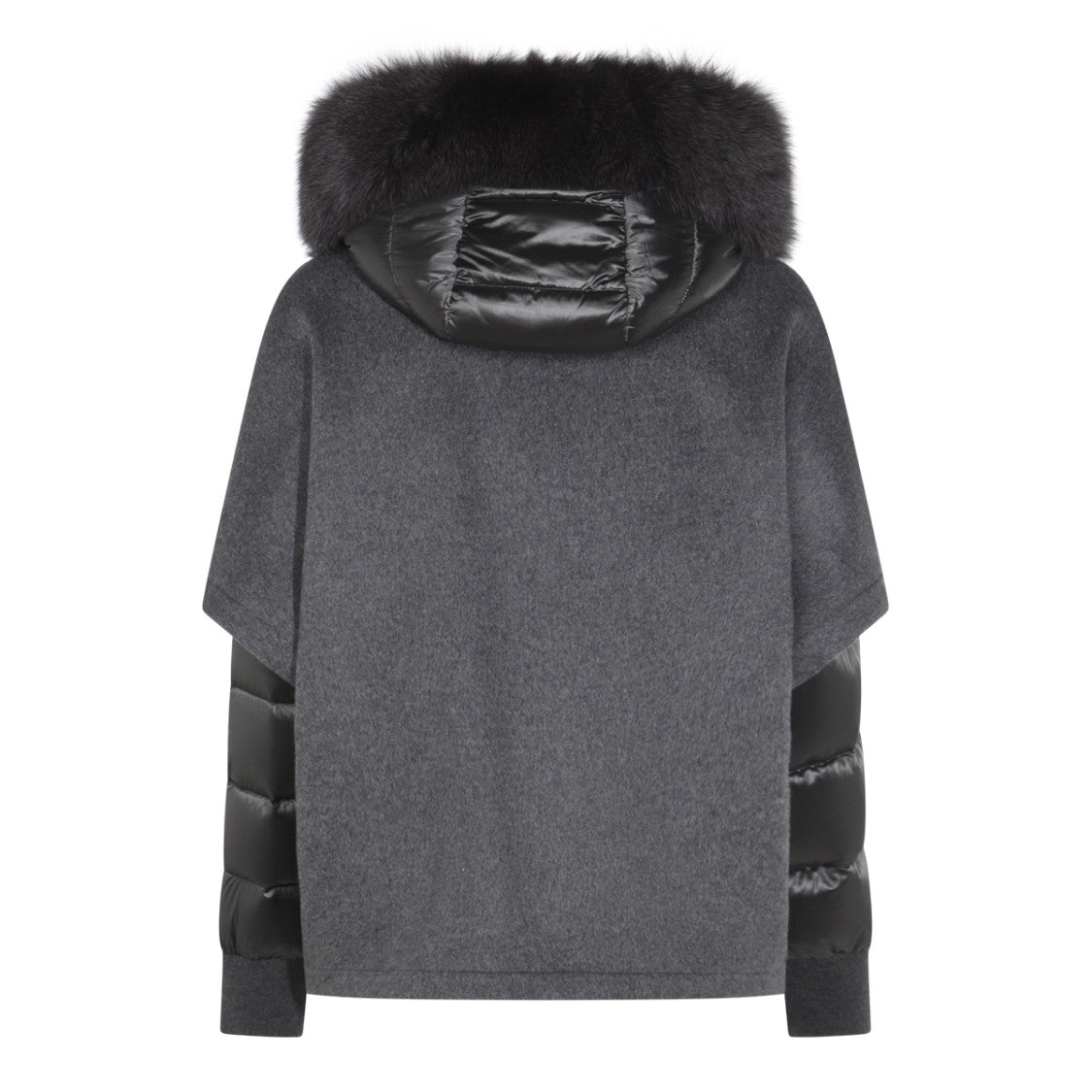 Moorer Wool-Textured Coat With Quilted Sleeves And Plush Fur Hood