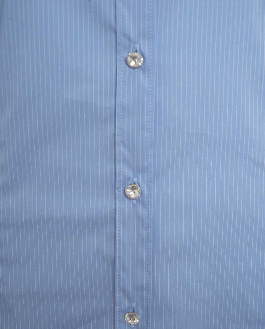 Himon's Slim-Fit Striped Blouse With Button-Down Collar