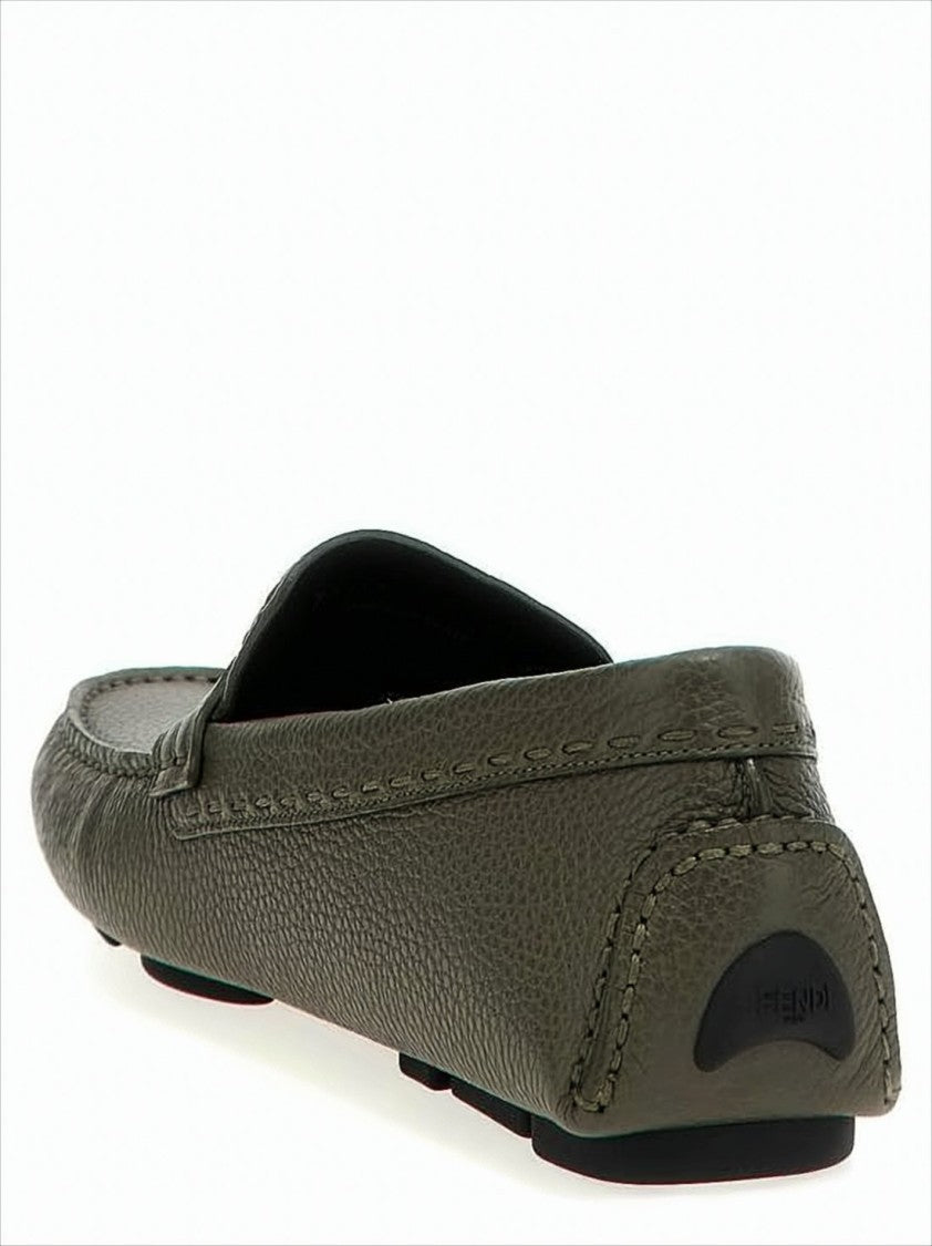 Fendi Textured Calf Leather Loafers With Metallic Logo Detail