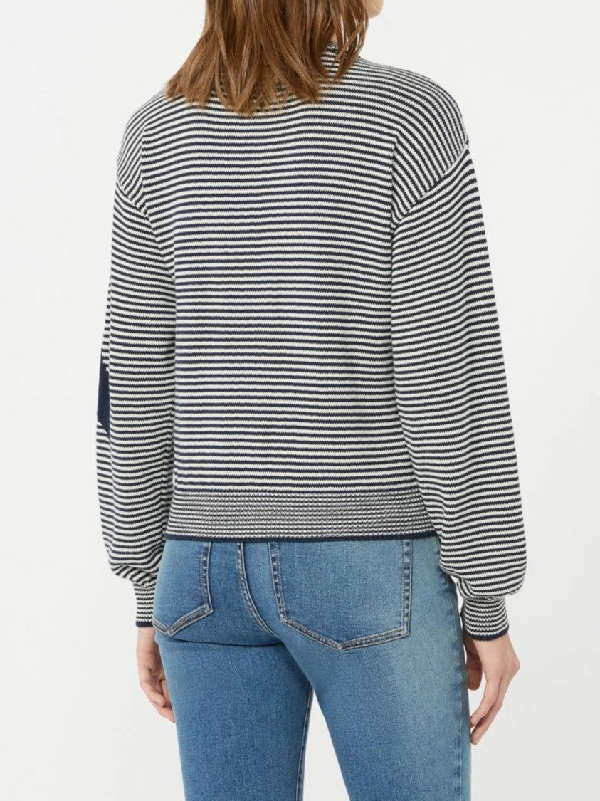Weekend Cropped Knit Cardigan With Horizontal Stripes And Decorative Accents