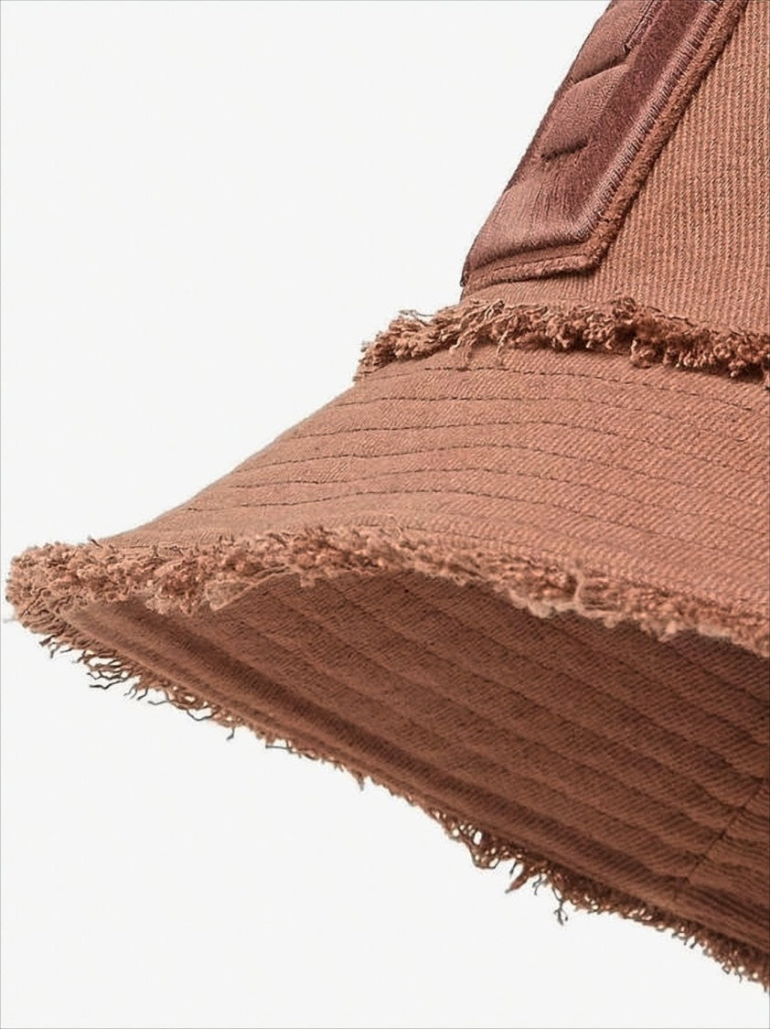Fendi Textured Cotton Bucket Hat With Frayed Edges