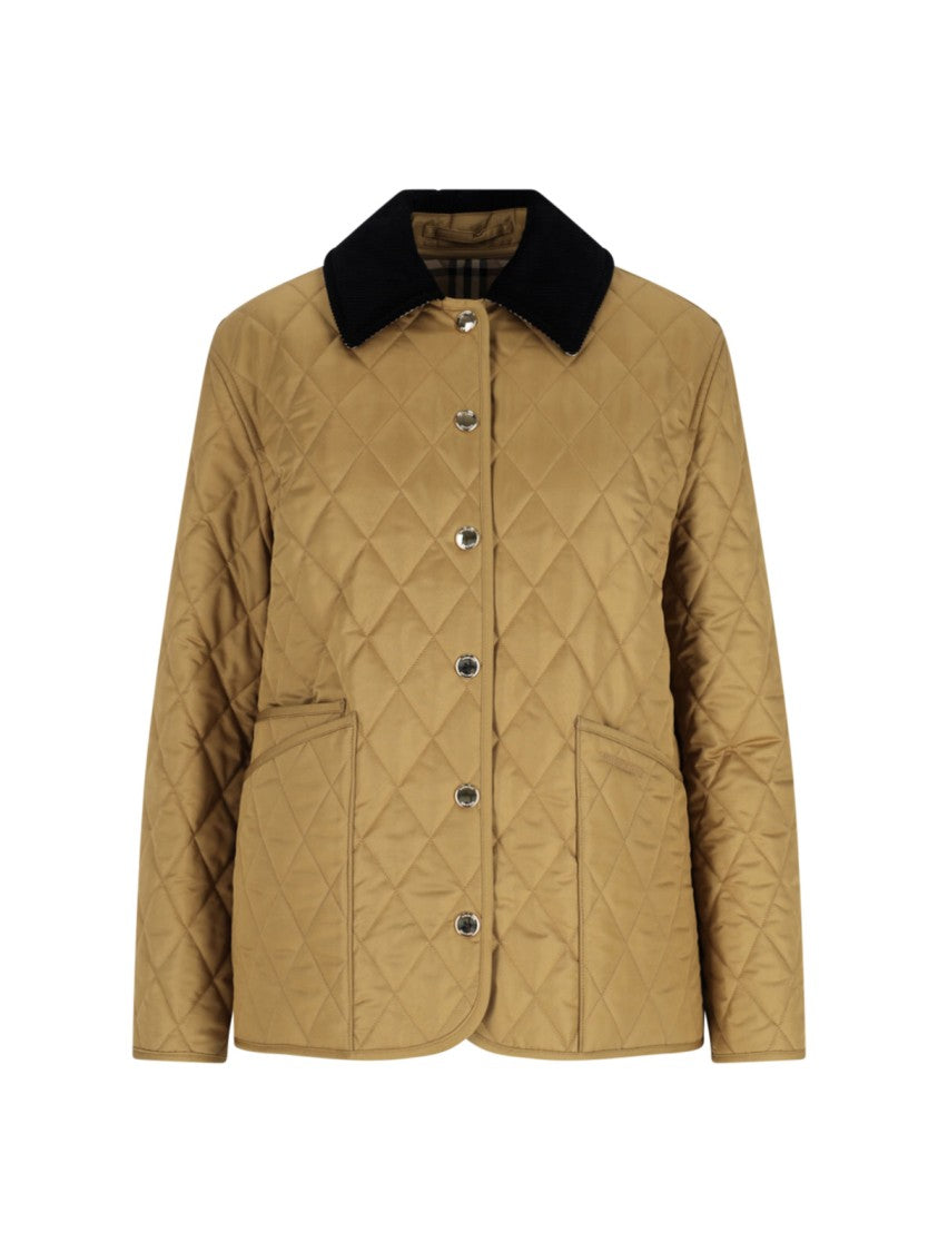 Burberry Quilted Beige Jacket With Classic Black Corduroy Collar