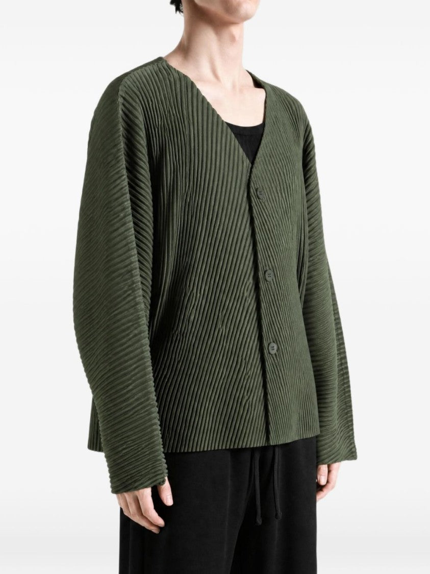 Homme Plissé Issey Miyake Pleated Asymmetrical V-Neck Cropped Sleeve Jacket
