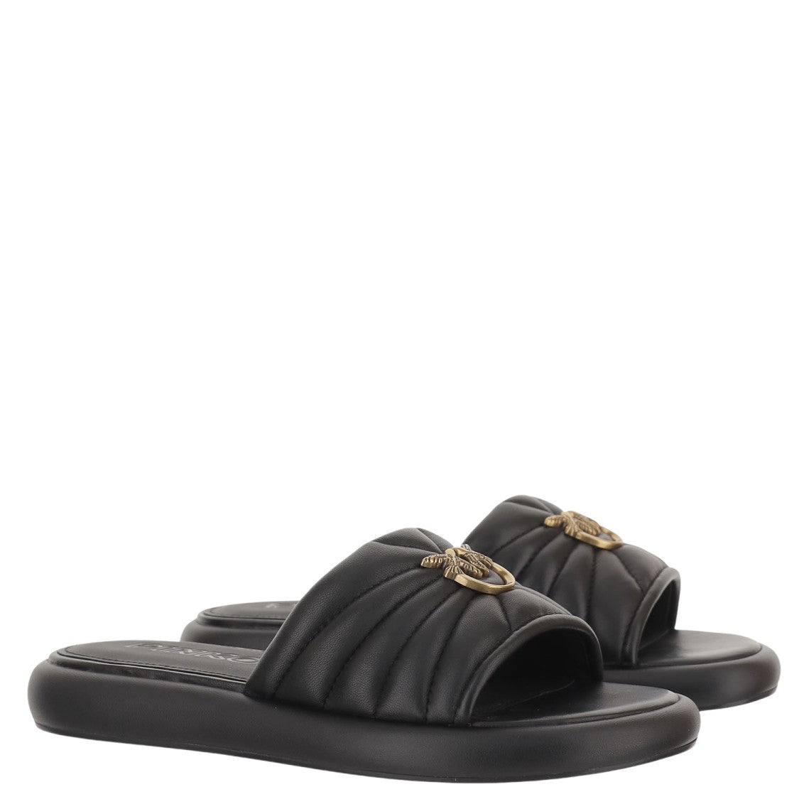 Pinko Open Toe Leather Sandals With Quilted Strap